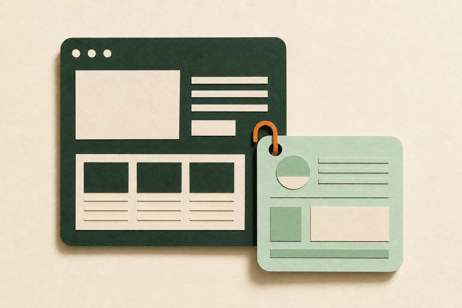 An abstract browser page and evidence card connected by an orange hook.
